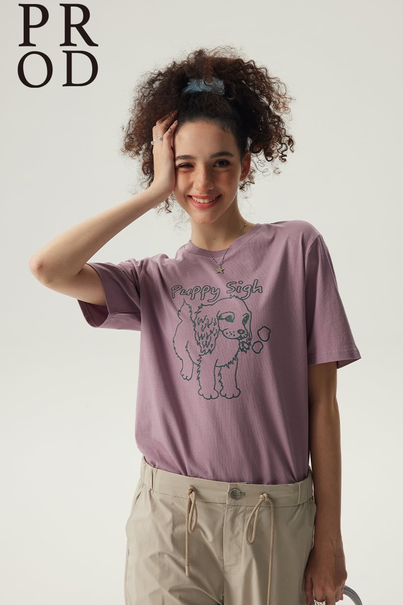 PROD Bldg Clearance T-Shirt Puppy Sigh Graphic Basic Short Sleeve T-Shirt / Purple （紫色T没有货）