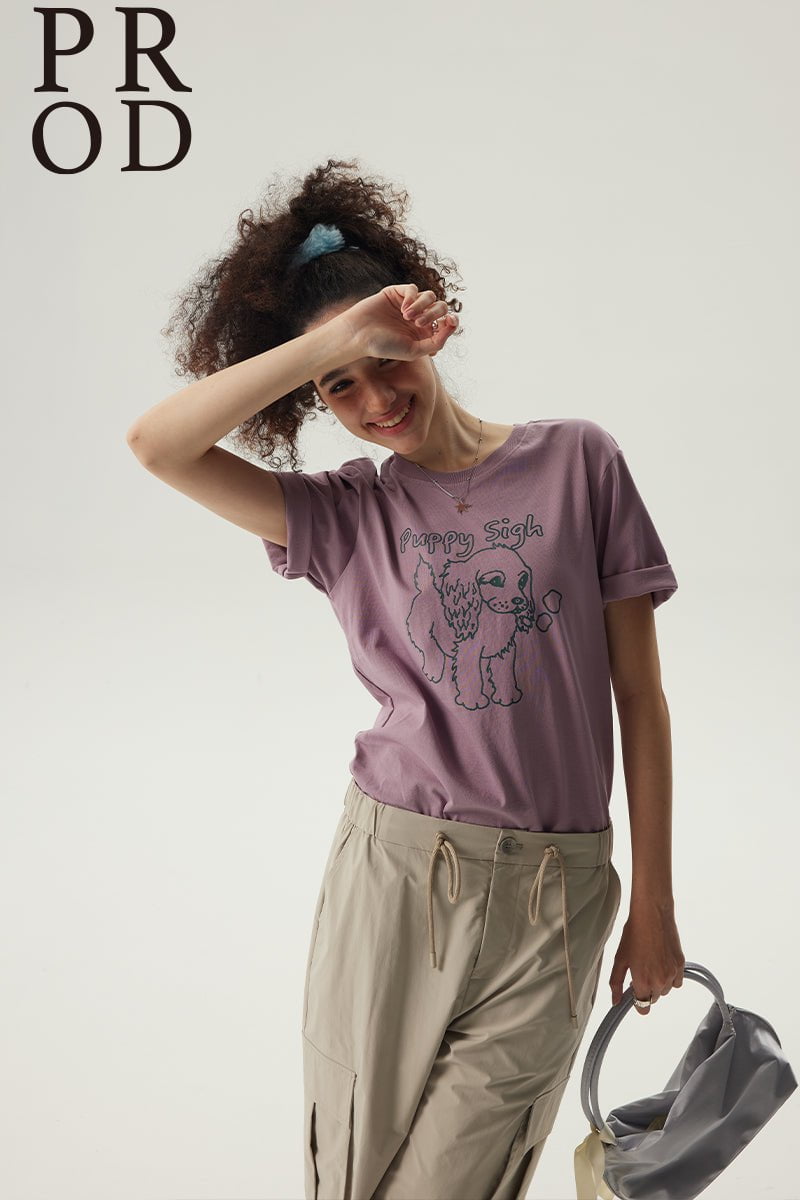 PROD Bldg Clearance T-Shirt S / Purple Puppy Sigh Graphic Basic Short Sleeve T-Shirt / Purple （紫色T没有货）