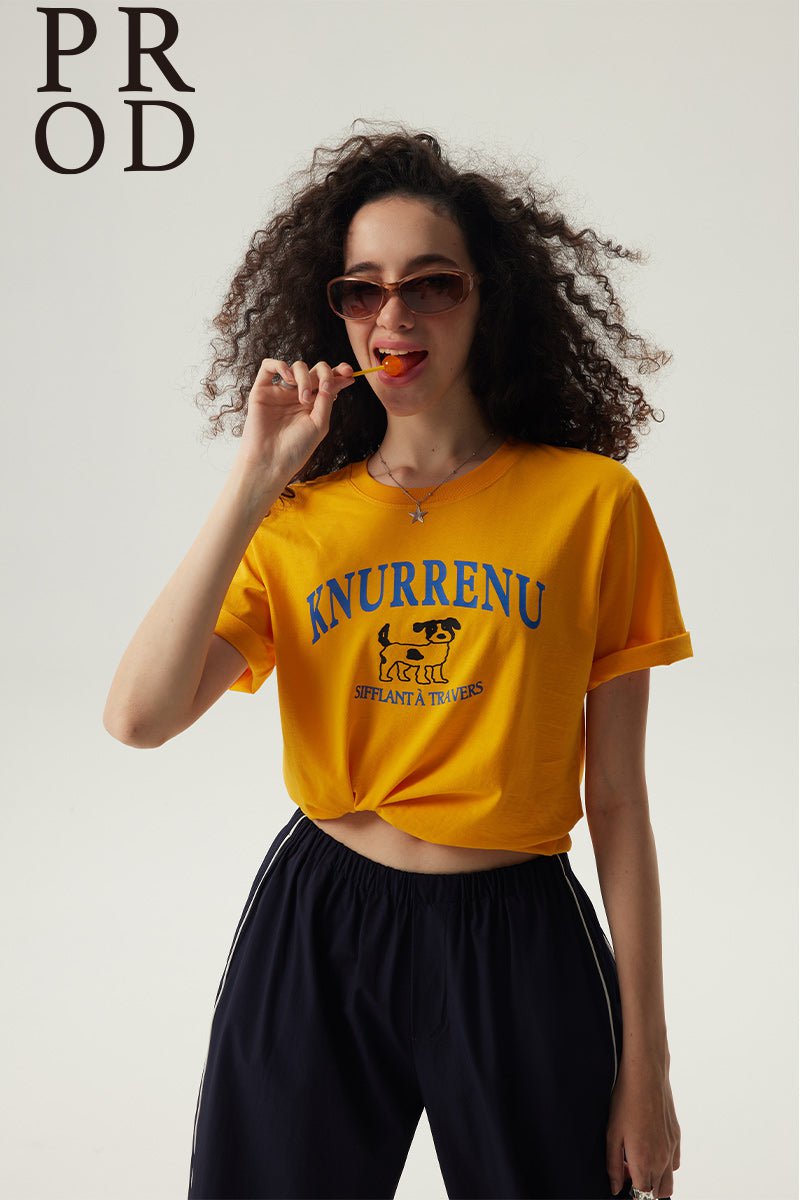  Yellow Knurrenu - Puppy Graphic Basic Short Sleeve T-Shirt