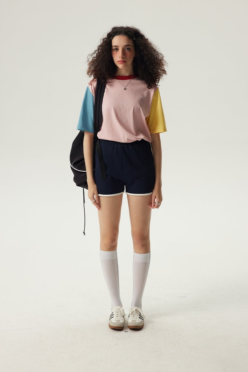 PROD Bldg Colorblock T-Shirt Blank Colorblock T-Shirt / Pink Yellow & Light Blue