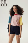 PROD Bldg Colorblock T-Shirt XS / Pink Light Blue Yellow Blank Colorblock T-Shirt / Pink Yellow & Light Blue