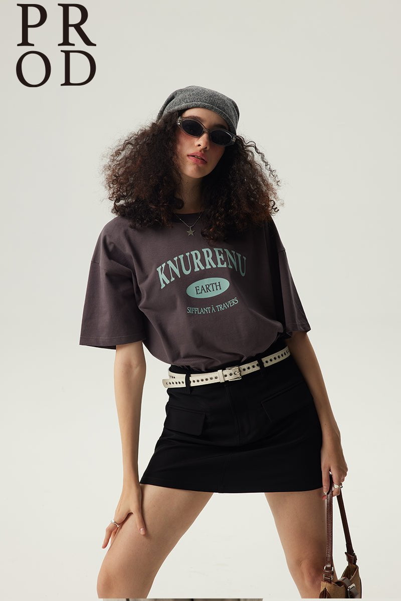 PROD Bldg Oversized T-Shirt S / Charcoal Knurrenu - Earth Green Letter Oversized Graphic Short Sleeve T-Shirt / Charcoal